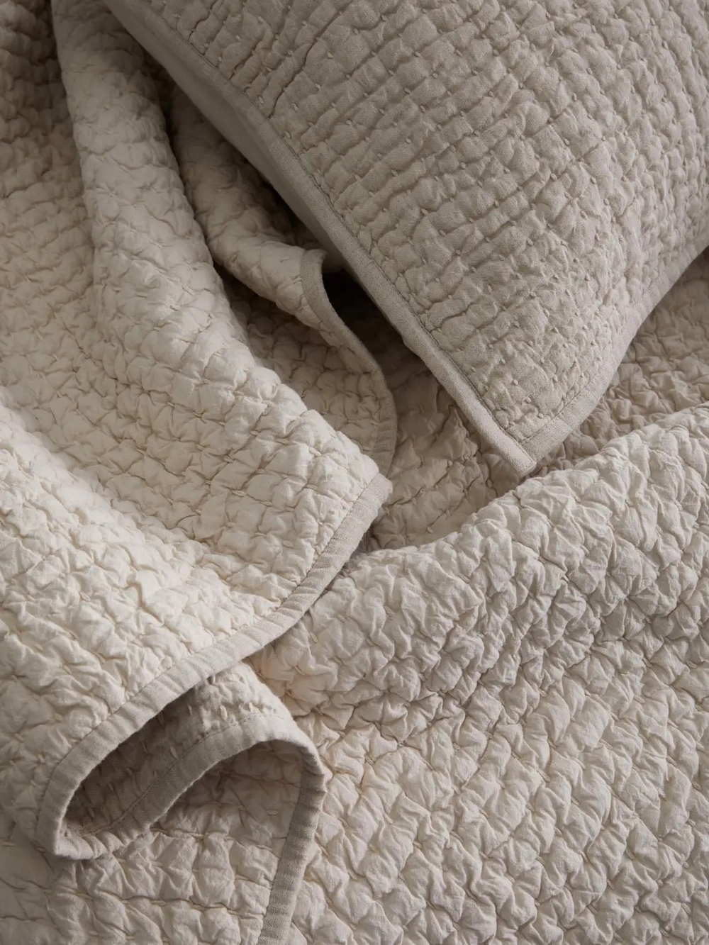 Quince European Linen Cotton Stitch Quilt Set - King/Cal-King - Natural